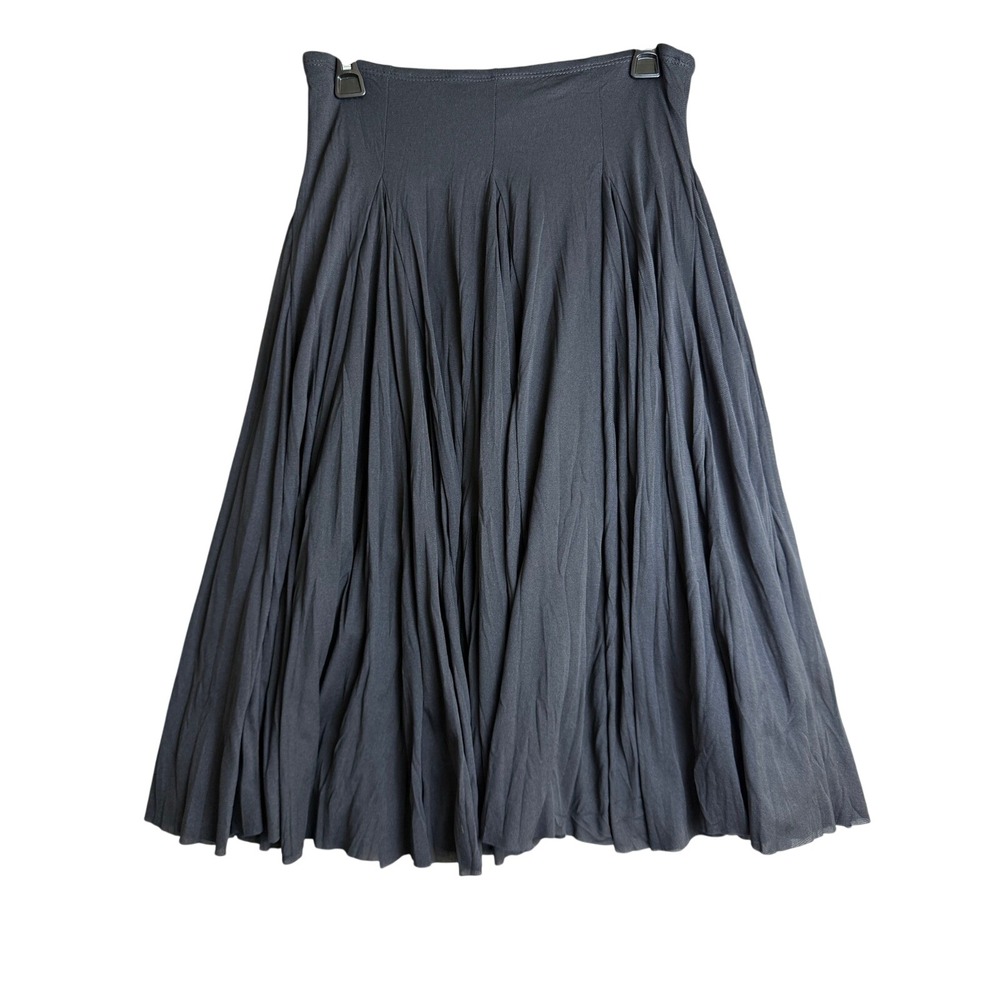 Love Tease Womens Black Pleated Midi Skirt A-Line Flared Made in USA Small